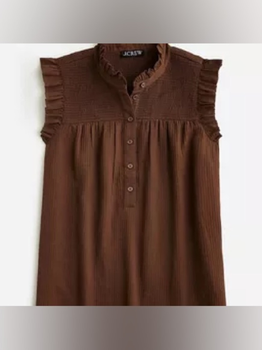 J. Crew Garden Top in Soft Gauze Chocolate Brown Ruffled Sleeveless Blouse